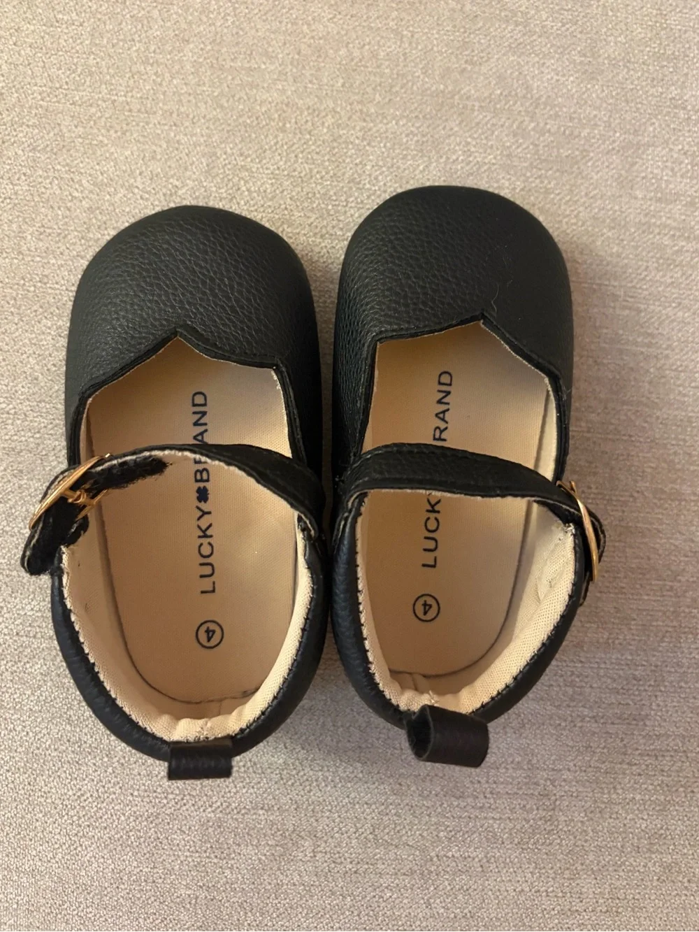 Lucky Brand Black Mary Jane Baby Shoes with Gold Buckle